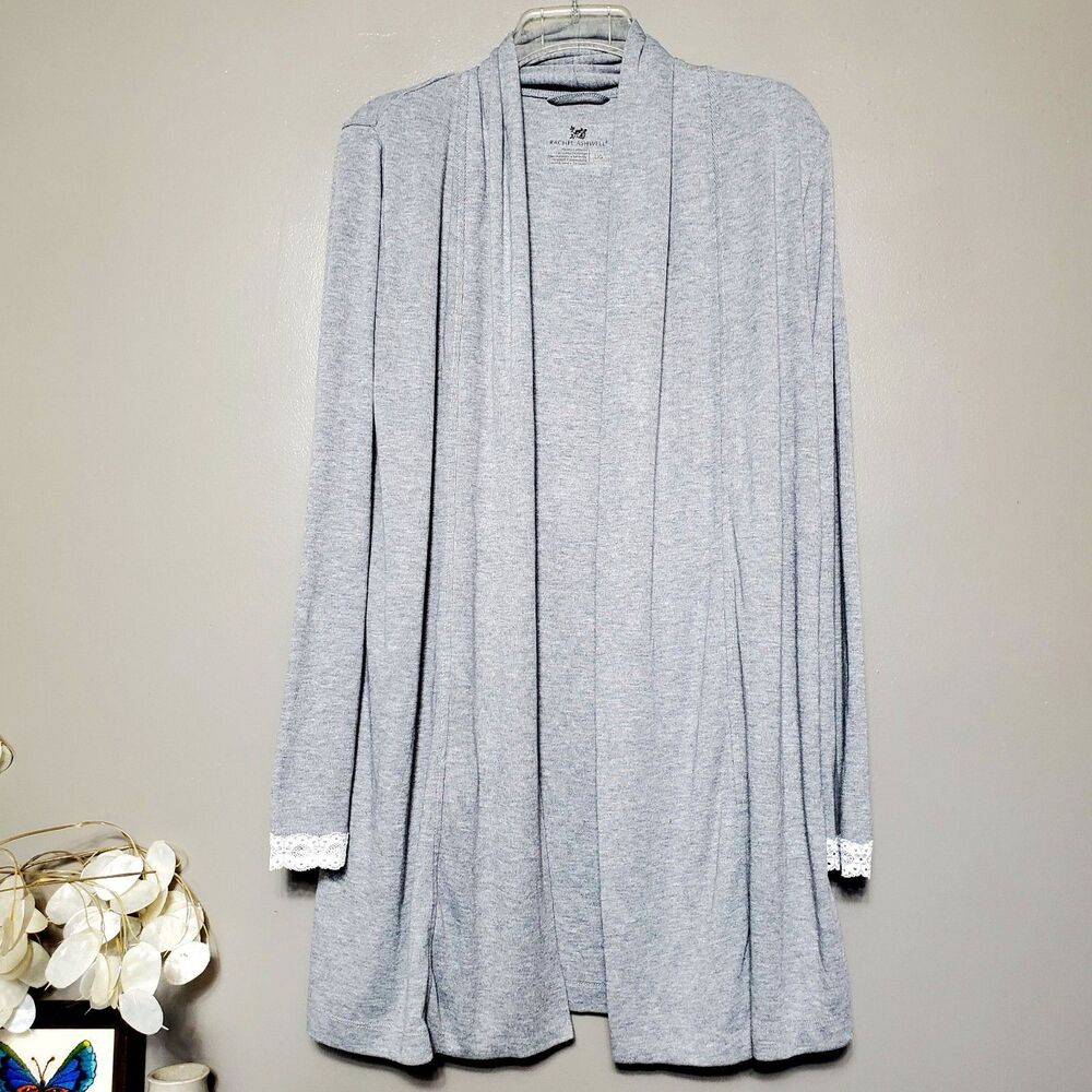 Rachel Ashwell Open Robe Womens Size Large Gray Sleepwear Soft Lace Cuffs
